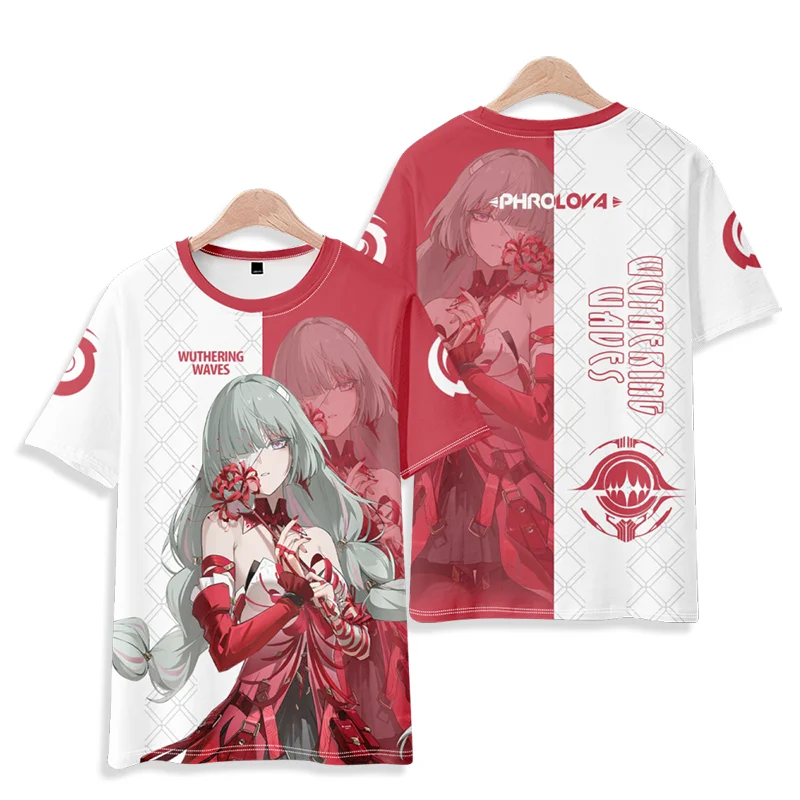 Game Wuthering Waves Carlotta Role Playing T-shirt 3D Phrolova Print Unisex Anime Tees Men/Women Short Sleeve Tshirt Kid Y2k Top