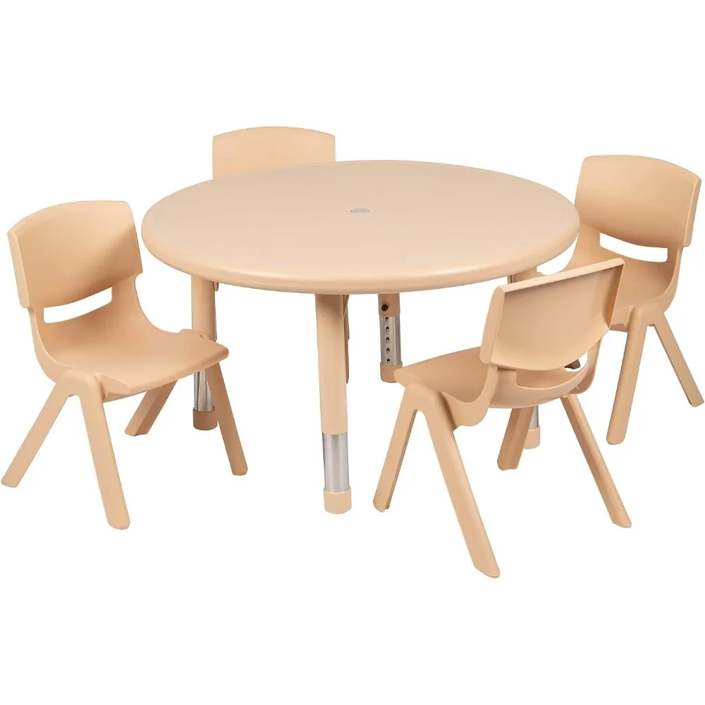 Emmy 33'' Round Plastic Height Adjustable Activity Table Set with 4 Chairs