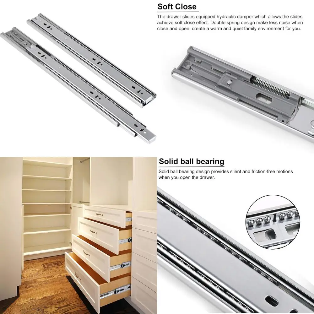 

Направляющие выдвижных ящиков с шарикоподшипниками, мягкое закрытие, 18 пар — регулируемая длина 12–22 дюйма — грузоподъемность 100 фунтов, боковое крепление с винтами