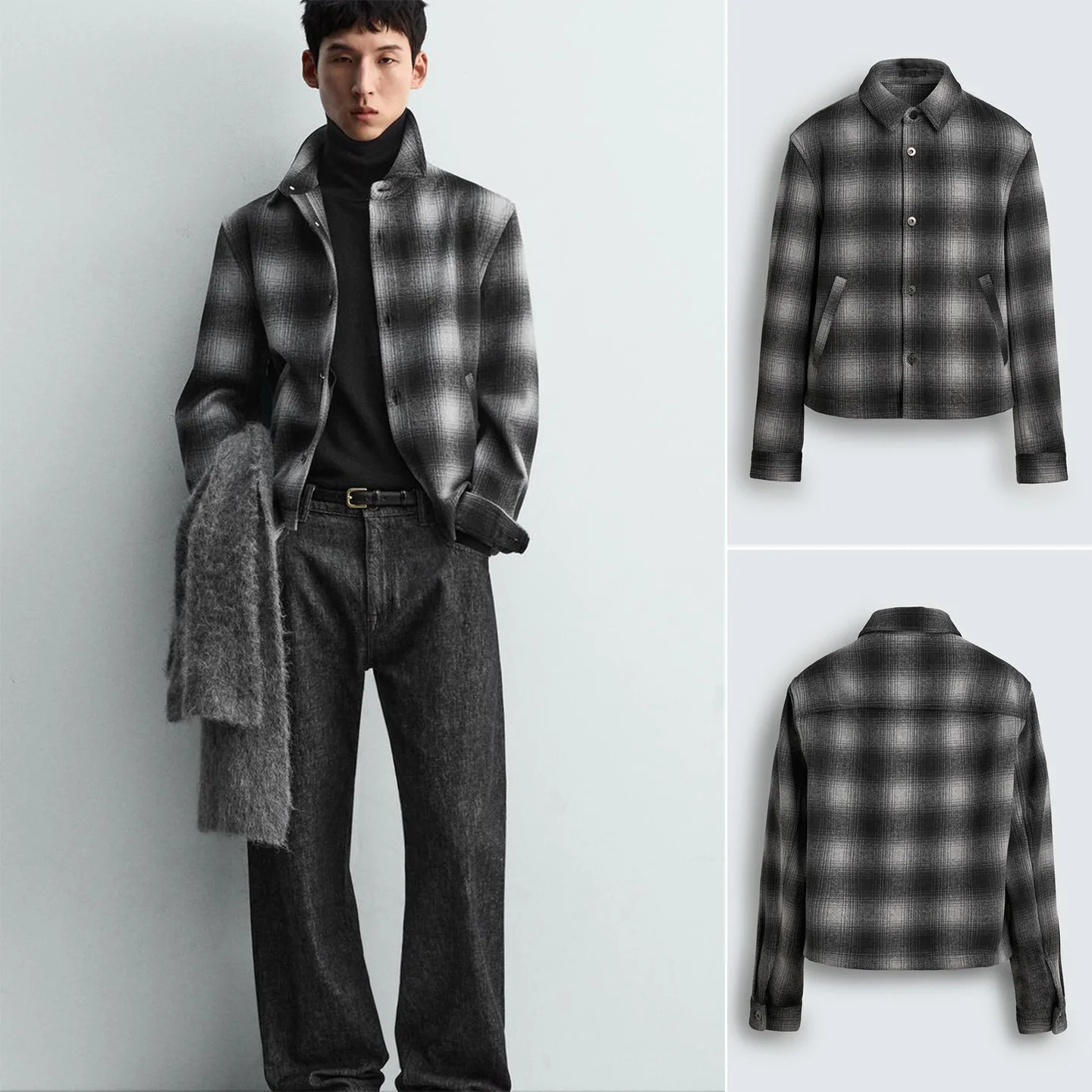 

Spring New Men's Loose Fit Plaid Long Sve irt Coat Casual Sle Polyester Fiber Anti-deformation Regular Length Button