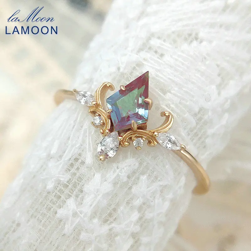 LAMOON Vintage Court Bijou pierścionek w kształcie korony dla kobiet Alexandrite Ring 925 srebro pozłacane doskonałe akcesoria do biżuterii