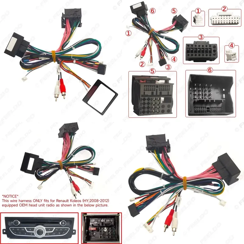 Automotive 16-pin power cord harness adapter with Canbus for Koleos (HY; 2008-2012) mounting head unit