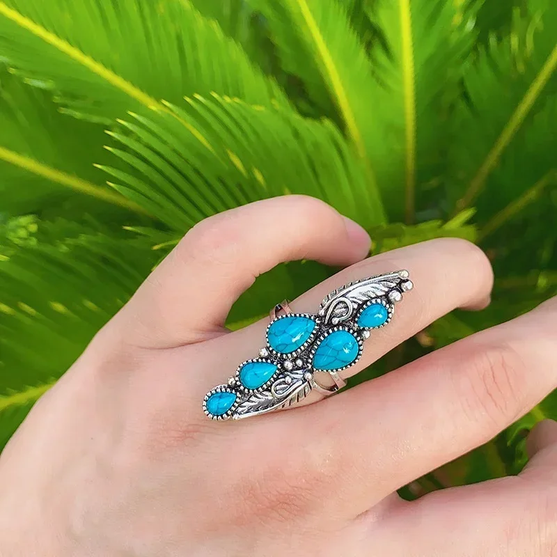 Bohemian Ethnic Style Faux Turquoise Ring Series Large Rings for Women Personalized Vacation Party Vintage Jewelry Accessories