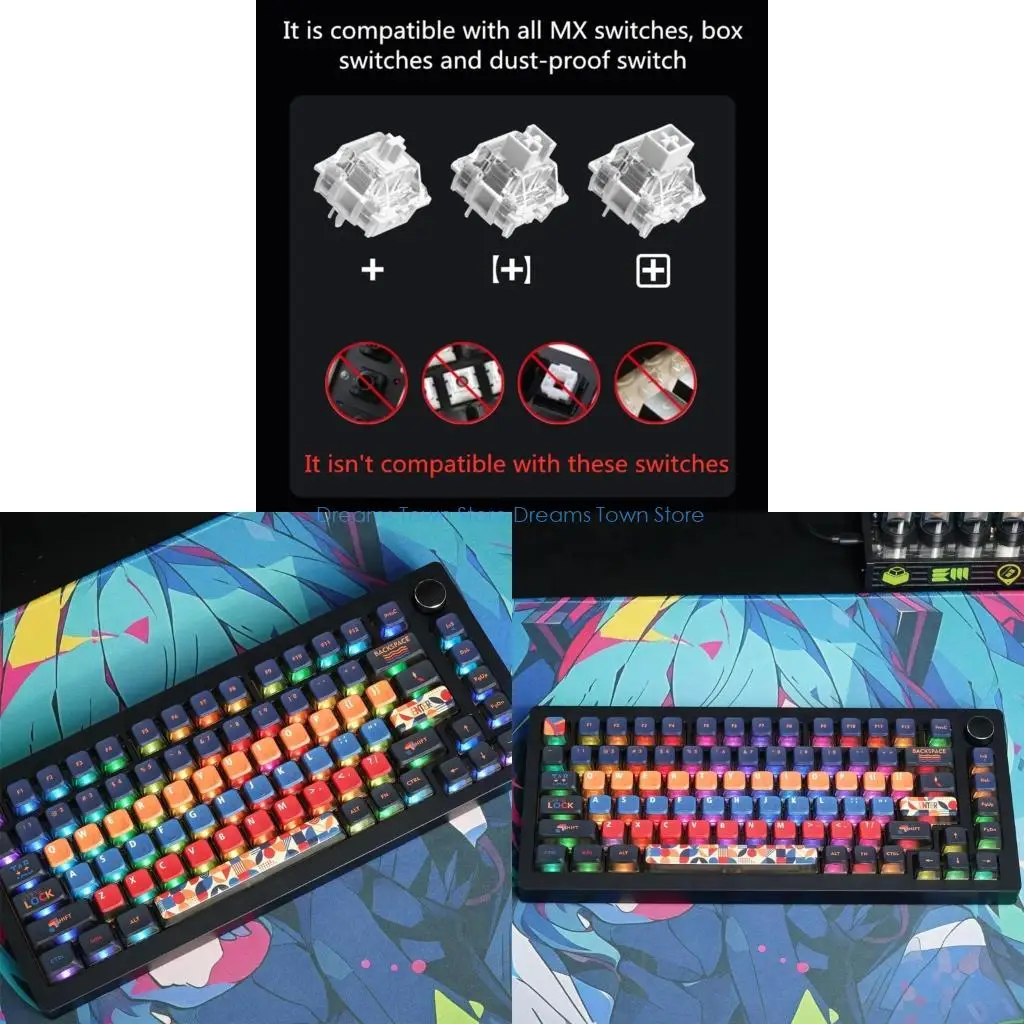 

HX6A 120 PBT Profile Keycaps Transparently Geometric For Mechanical Keyboards