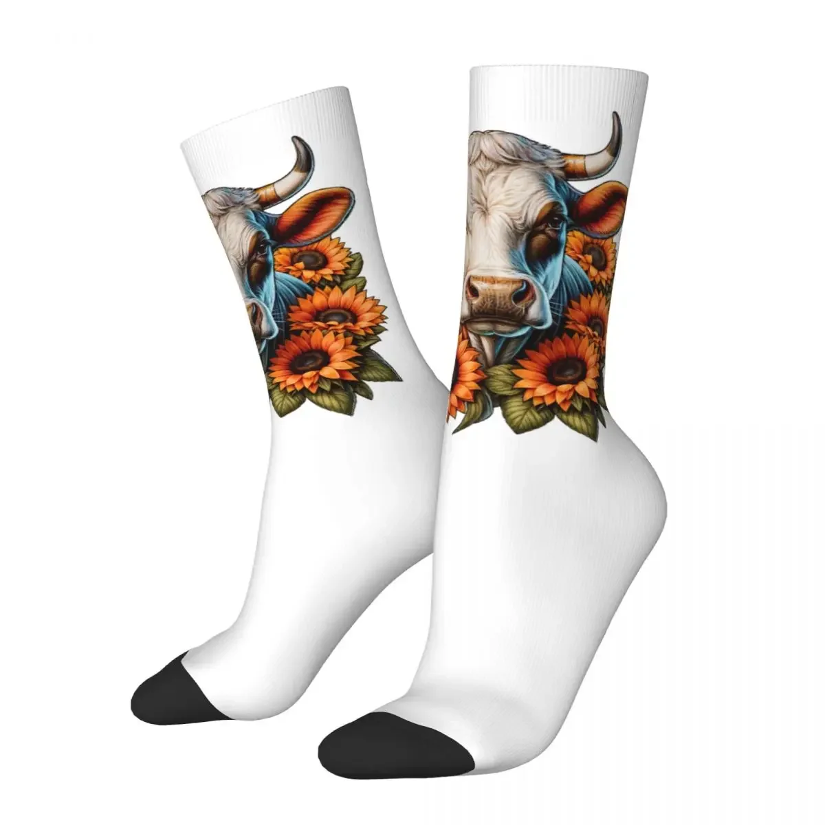 Cow With Sunflowers Socks Harajuku Super Soft Stockings All Season Long Socks Accessories for Man's Woman's Birthday Present