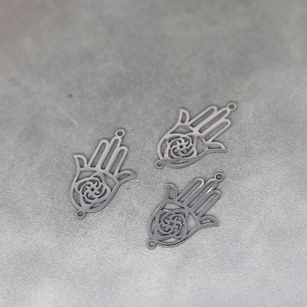 3pcs HAMSA Lá kezét bel Fatimida-dinasztia Vízhatlan esőköpény Előlép Rozsdamentes Acél Medál charms számára ékszer Gyártás DIY kézműves fülbevaló Nyakdísz