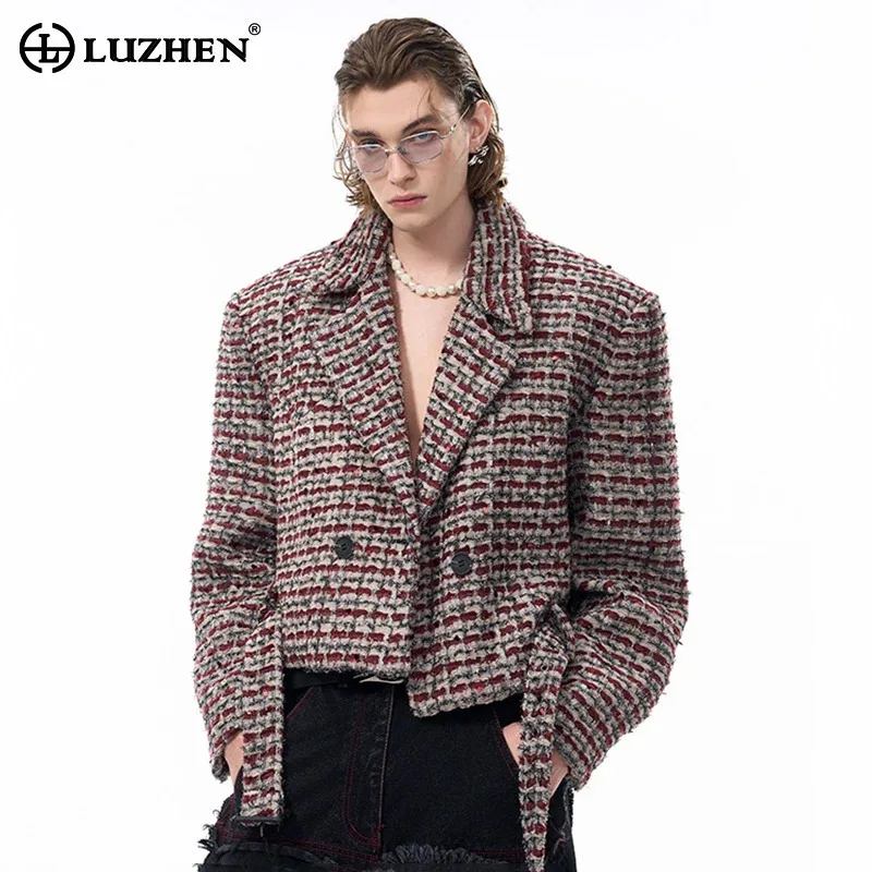 

LUZHEN Sequined Men Jacket Spring Short Double Small Breasted Fragrant Shoulder Pads Designer New In Handsome Men's Tops JY5466