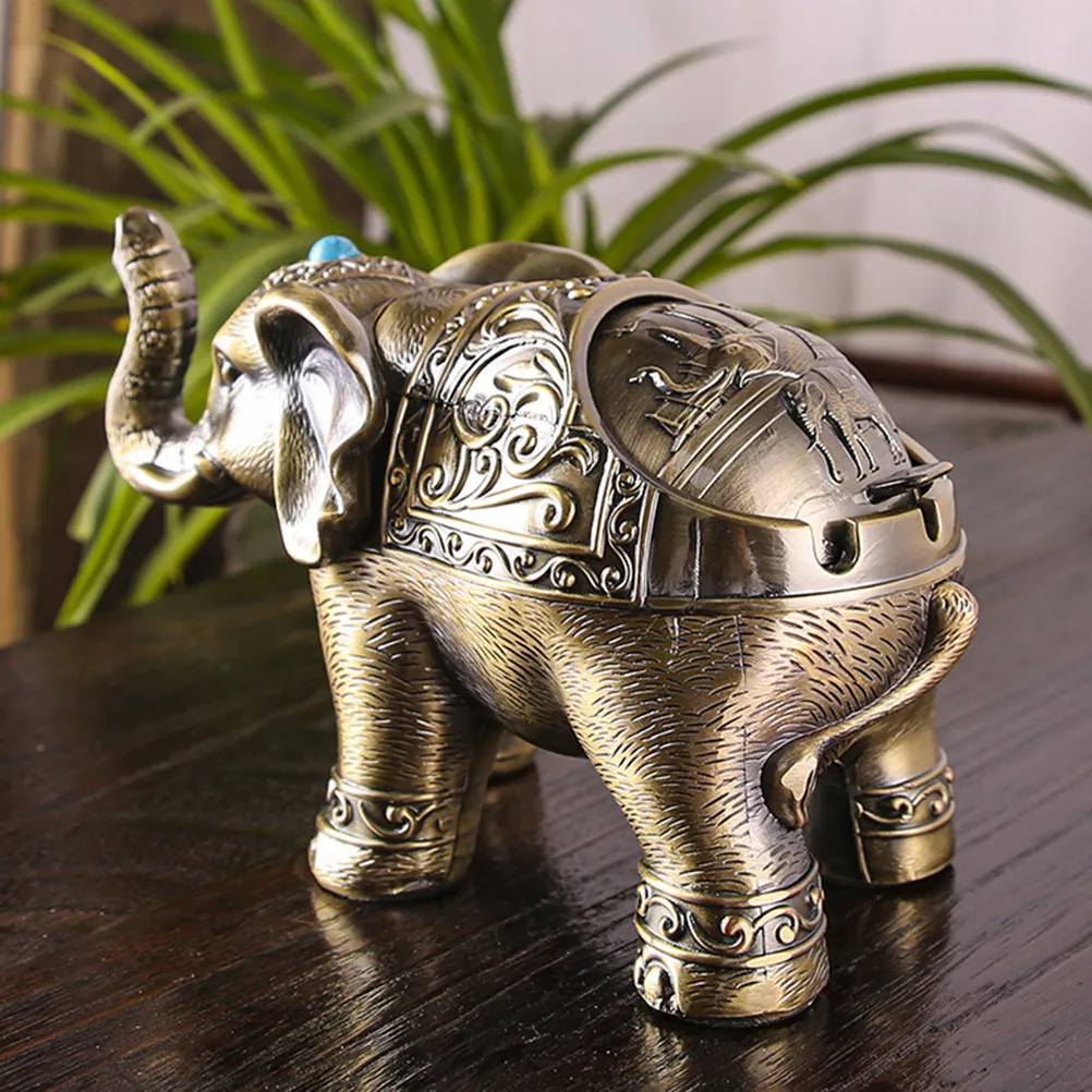 

Vintage Elephant Ashtray Alloy Desktop Decorative Ash Container For Home Office Cigar Holder Metal Animal Ornament