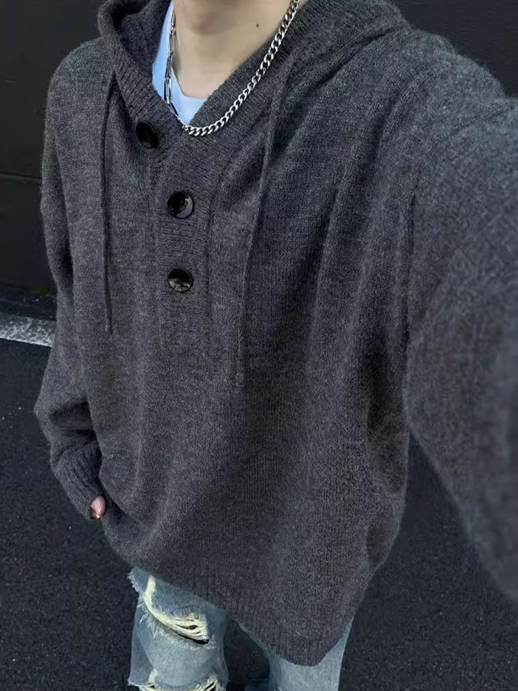 

Deep ey Cleanfit Hooded Sweater Men's Autumn Winter Thiened Lazy Sle High-End Feel Pullover Knittedwear Coat