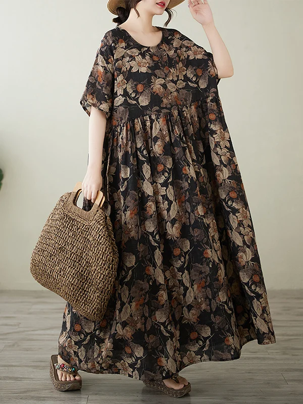 

Faionable Large Size Long Dr round Ne ort Sve Print Maxi Dr Summer New Sle Simple Sli Cotton Gown
