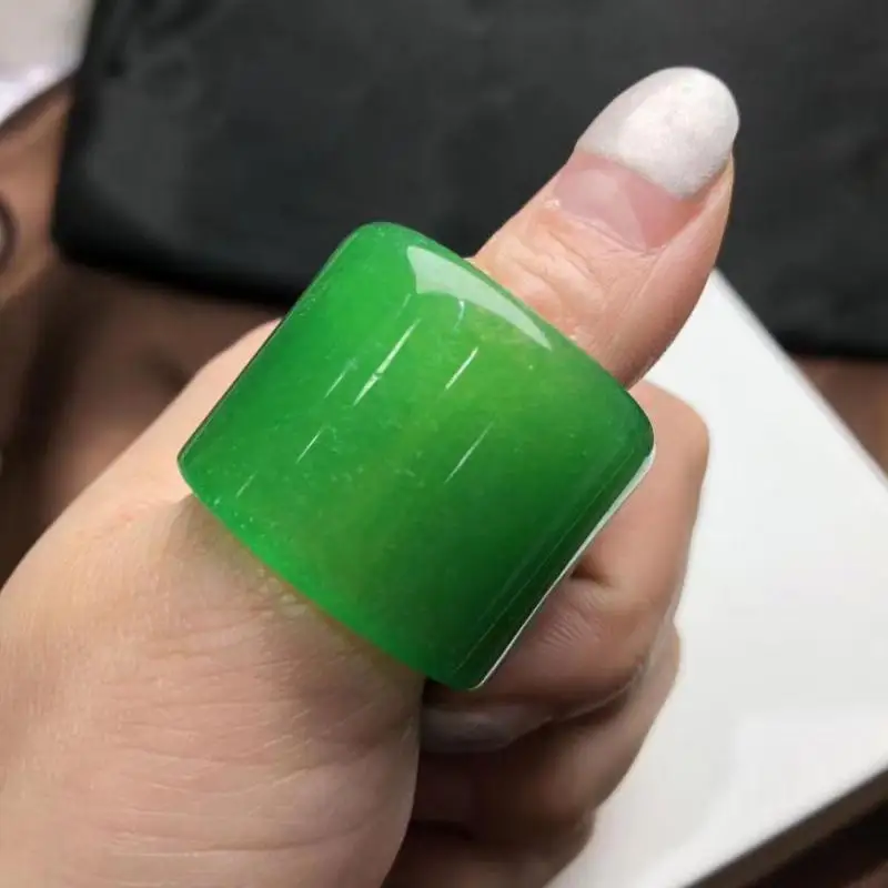 Natural Green Jade Ring Men Women Healing Gemstone Fine Jewelry Genuine Myanmar Jadeite Thumb Rings Burma Jade Band Wide Rings