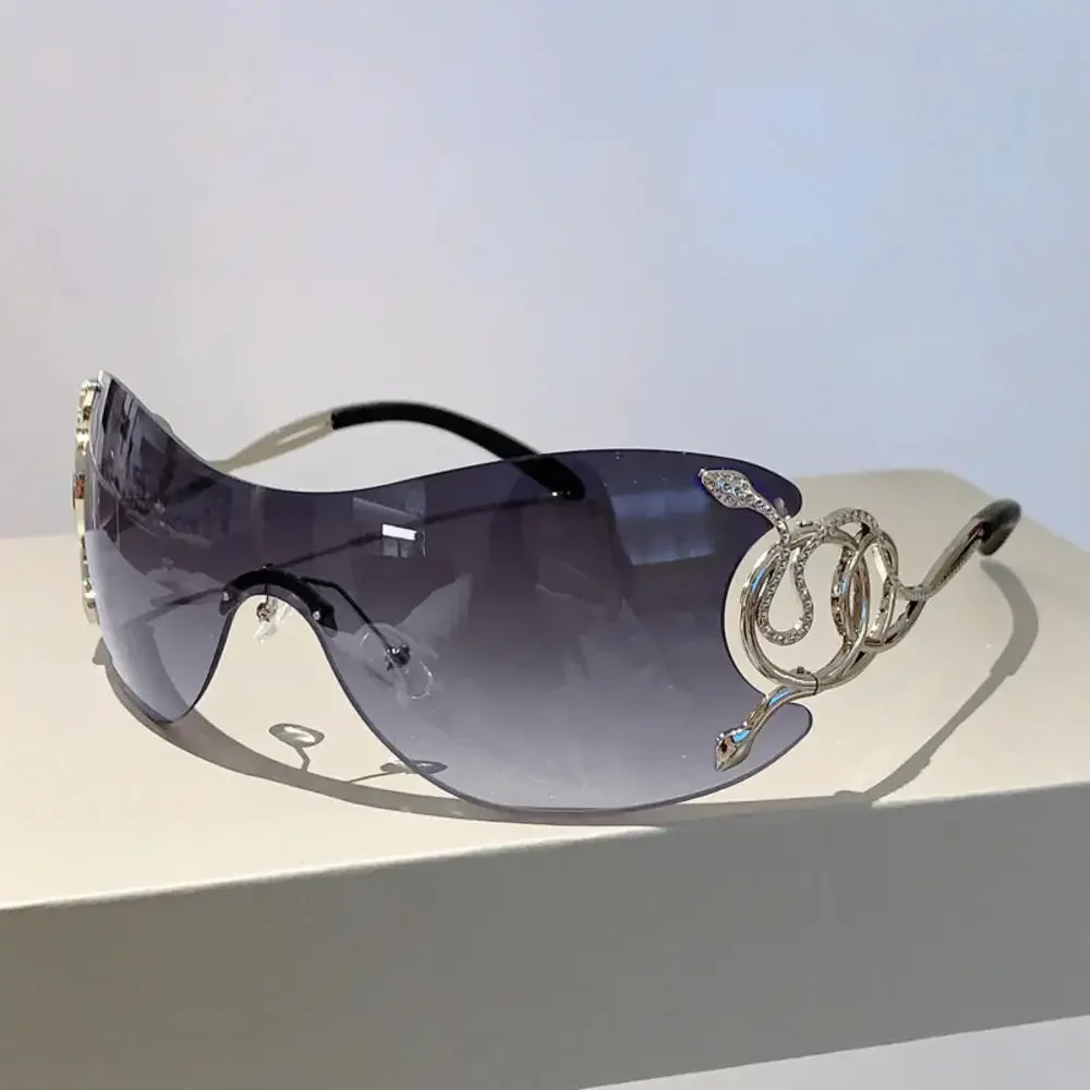 Gafas de sol sin montura Y2k para mujer, lentes con gradiente, elegantes, para exteriores, diseño de marca de lujo, montura de Metal