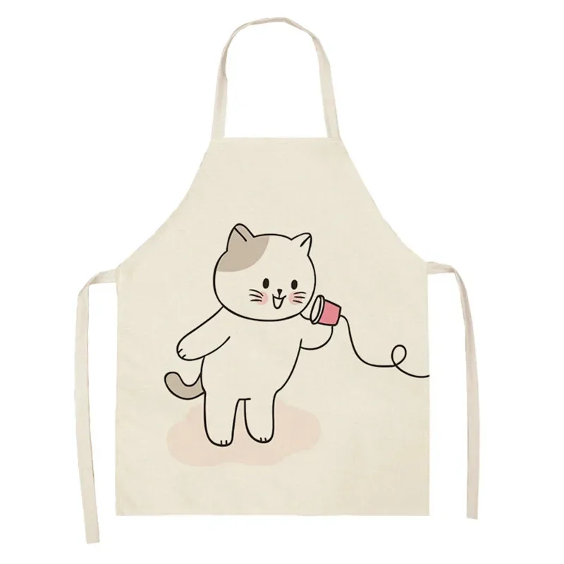 Home Kitchen Cooking Apron Cartoon Cat Printed Sleeveless Cotton Linen Colorful Aprons for Men Women Baking Accessories Delantal