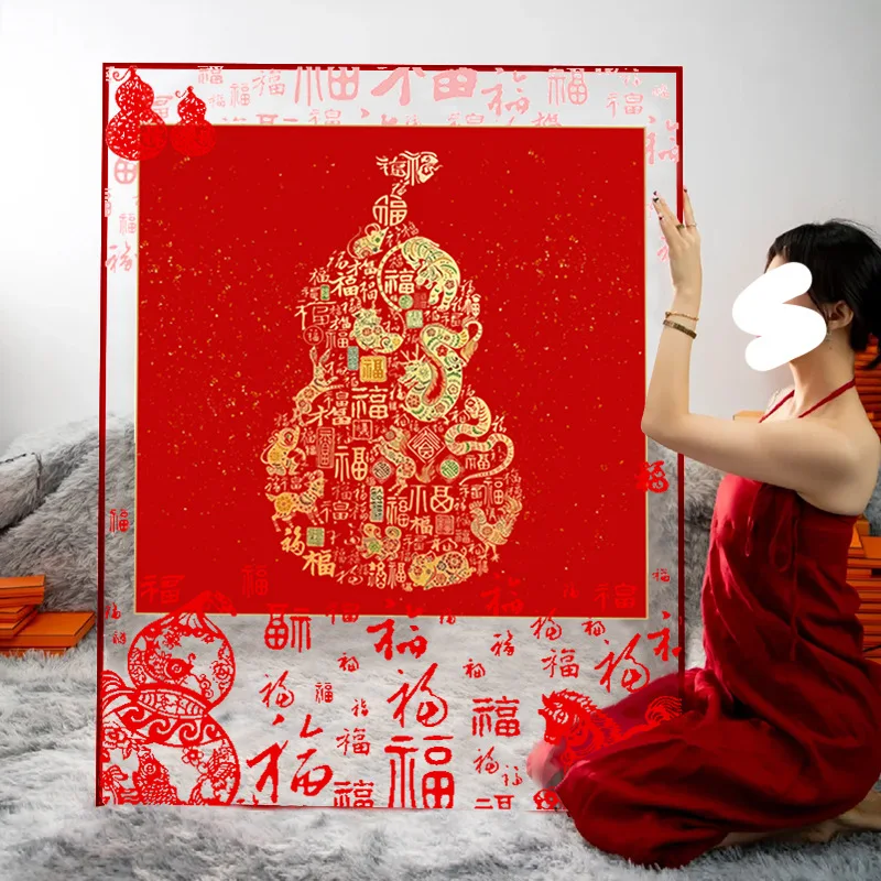 Chinese style acrylic silk scarf hanging painting living room festive decoration painting light luxury high sense entrance mural