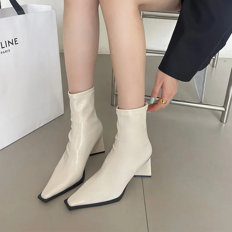 

Women's Boots Autumn Shoes Boots-Women Zipper Winter Footwear Round Toe 2024 Rubber Rock Pointy Low Ankle Leather Flock Solid Mi