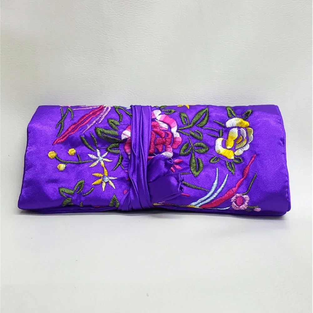 Oriental Silk Jewelry Roll Wrap Jewelry Pouch Organizer Travel Storage Case