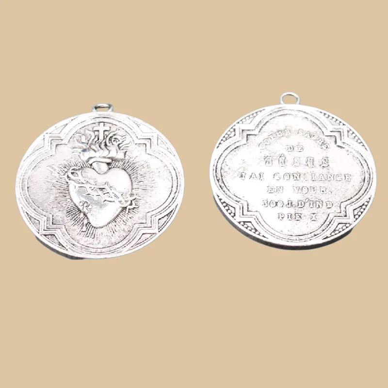 2pcs Silver Plated Large Catholic Sacred Heart Tag Alloy Pendants DIY Charms Jewelry Carfts Making A935
