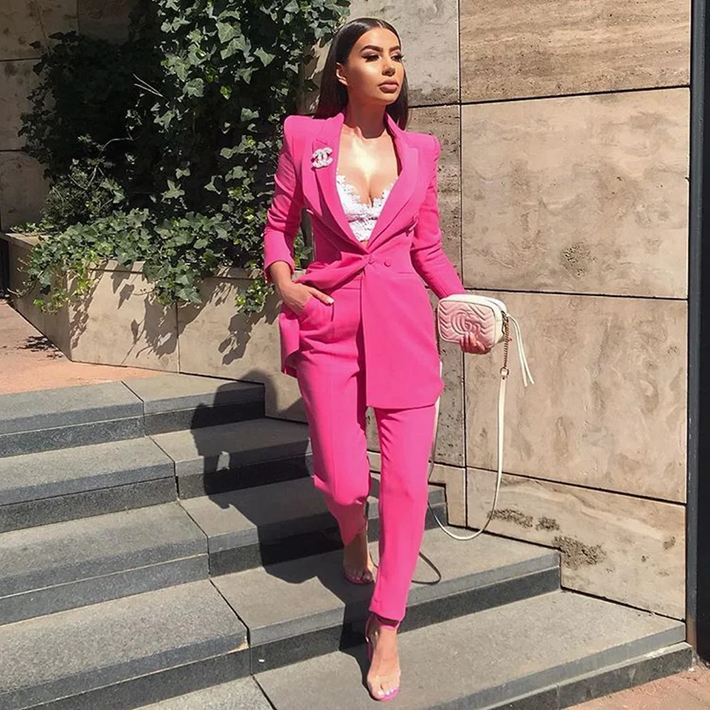 

Single Breasted Formal Women's Suit for Work, Slim Fit, Fashion Casual Jacket, Blazer Pants, Hot Pink, New Design