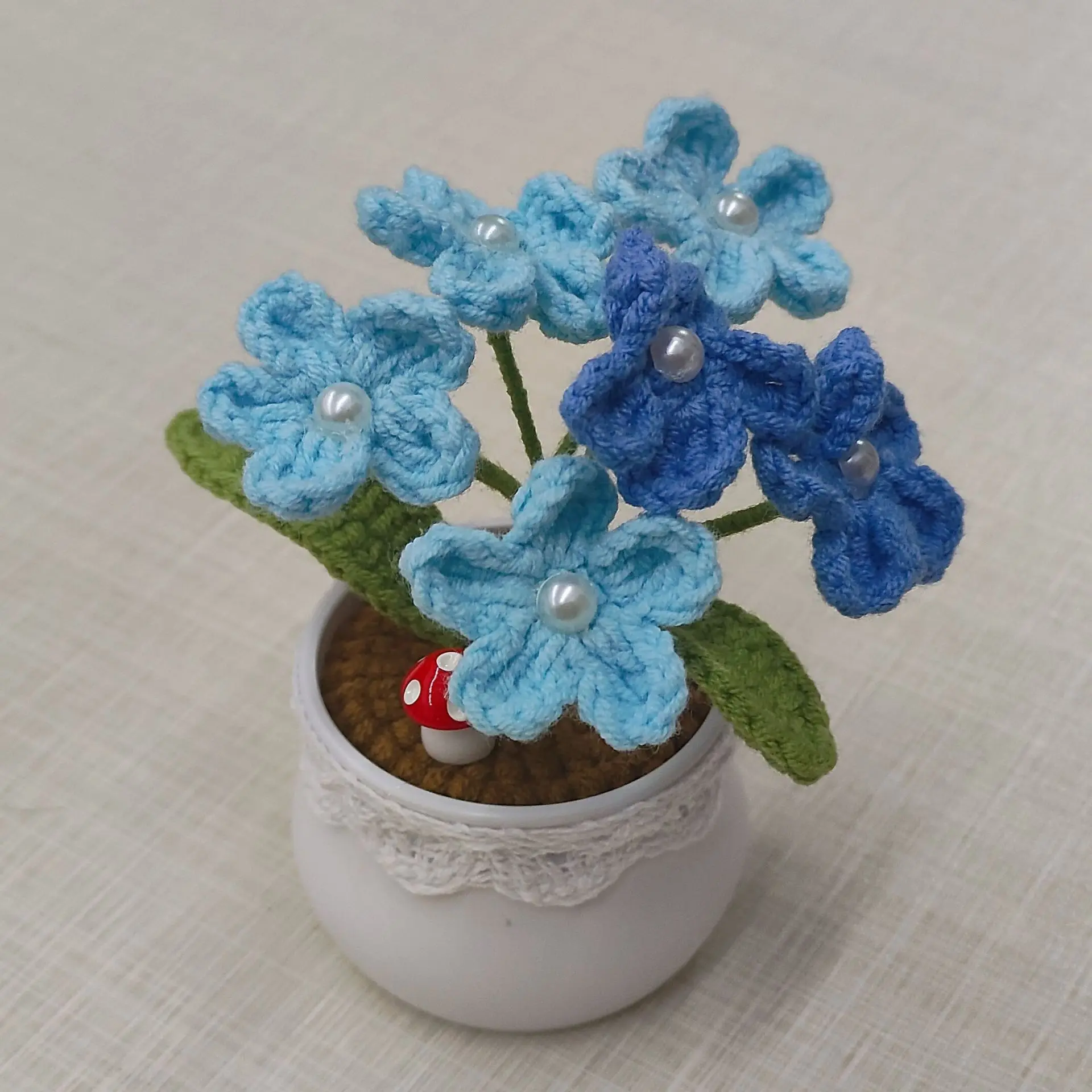 Handgefertigte gewebte Blumentöpfe, kreative künstliche Blumen, gestrickte Blumen, Dekoration für Schreibtisch und Bücherregal, schönes Geschenk – Detail 3