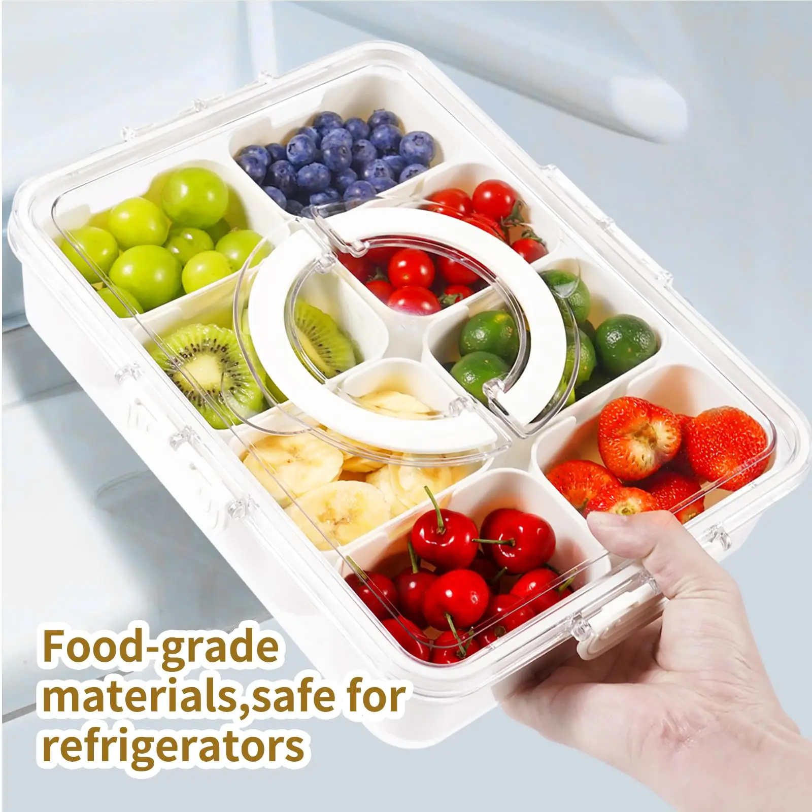 Snackle Box Container Lid With 8 Compartment Portable Divided Serving Tray with Lid for Sweets Vegetables Biscuits Nuts