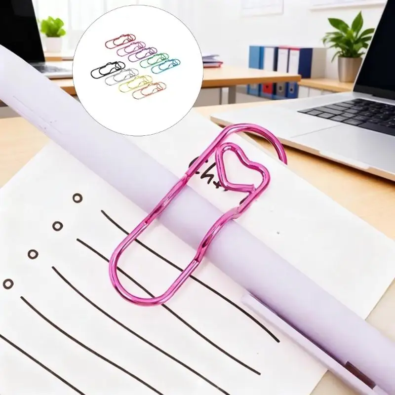 30 Pack Colorful Heart Pattern Paper Clips Bookmarks Holders Metal Texture