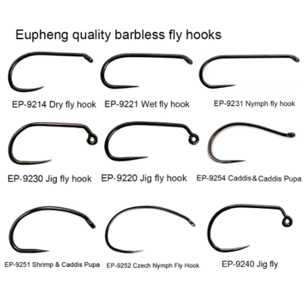 Image of Eupheng 100 Stück Fliegenhaken Wettbewerb Widerhaken Schwarz Nickel Fliegenfischerhaken für Fliegenbinden Trocken Nass Nymphe Streamer Garnelen Caddis