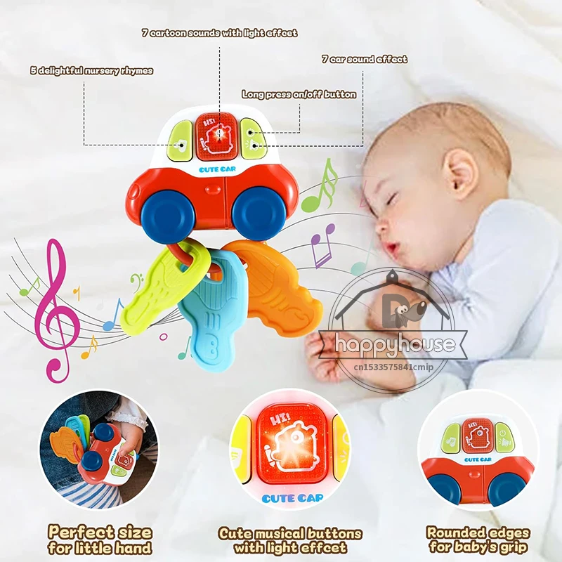 Baby-Beißspielzeug, sensorisches Lernen für Kleinkinder, Autoschlüssel, Beißring-Spielzeug mit Musiklicht, Musik-Babyspielzeug, 0, 3, 6, 9, 12, 18 Monate, Jungen, Mädchen