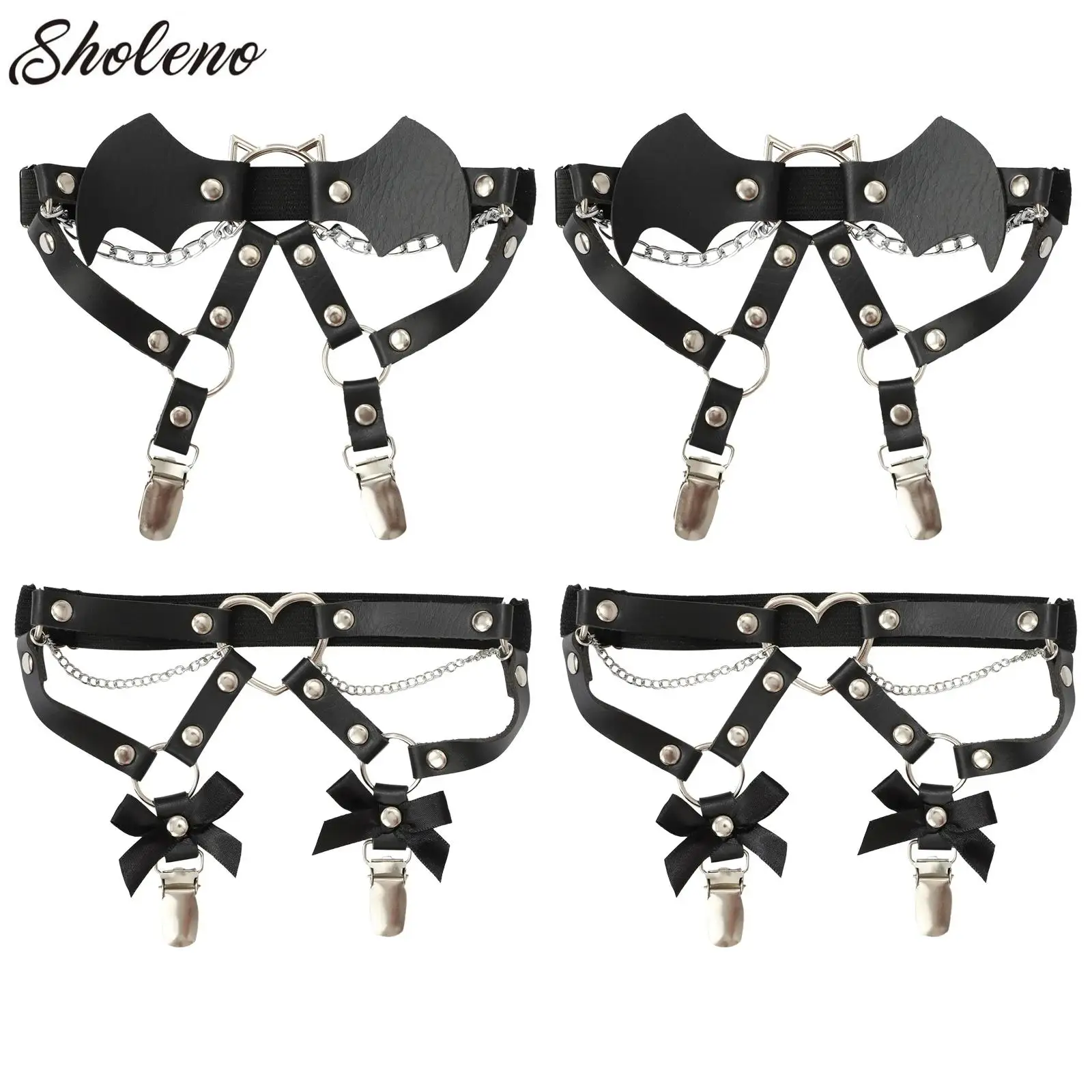 

Women Rock Sexy Elastic Faux Leather Belt Heart Leg Punk Thigh Garter Cosplay Spike Rivet Pink Gothic Thigh Ring Heart Garter