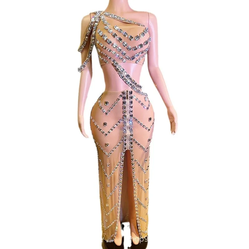 

Поддельное мясо, сексуальная блестящая юбка на бедрах с бриллиантами, концертная группа, костюм для выступлений, дизайн, модный комплект из двух предметов, халат на каждый день