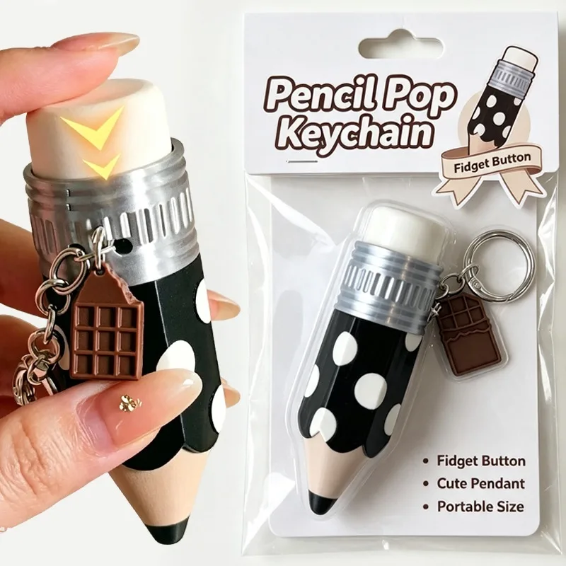Fashion Polka Dot Pencil Keychain Fidget Stress Relief Gadget Creative Mini Eraser Pendant Bag Charm Kids Adults New Black Cute