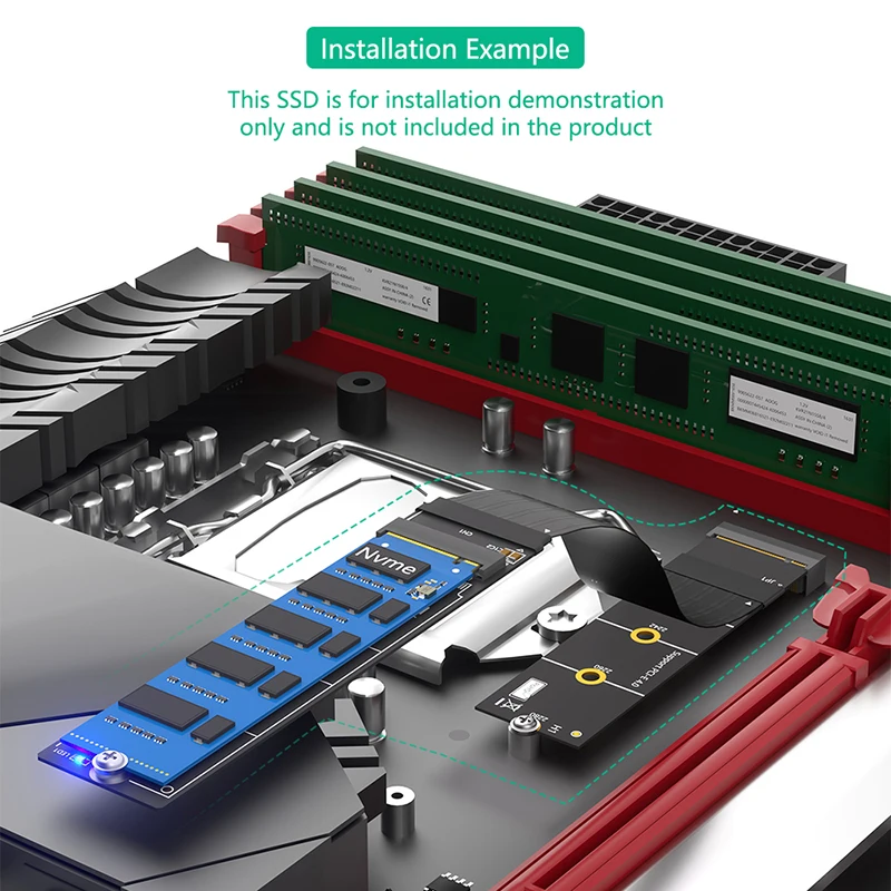 Przedłużacz 20CM M2 NVME SSD PCI Express 4.0 X4 M Key Extender 180 stopni Obsługa 2230 2242 2260 2280 PCI-E 4.0 NVME M.2 SSD — zdjęcie produktu 5