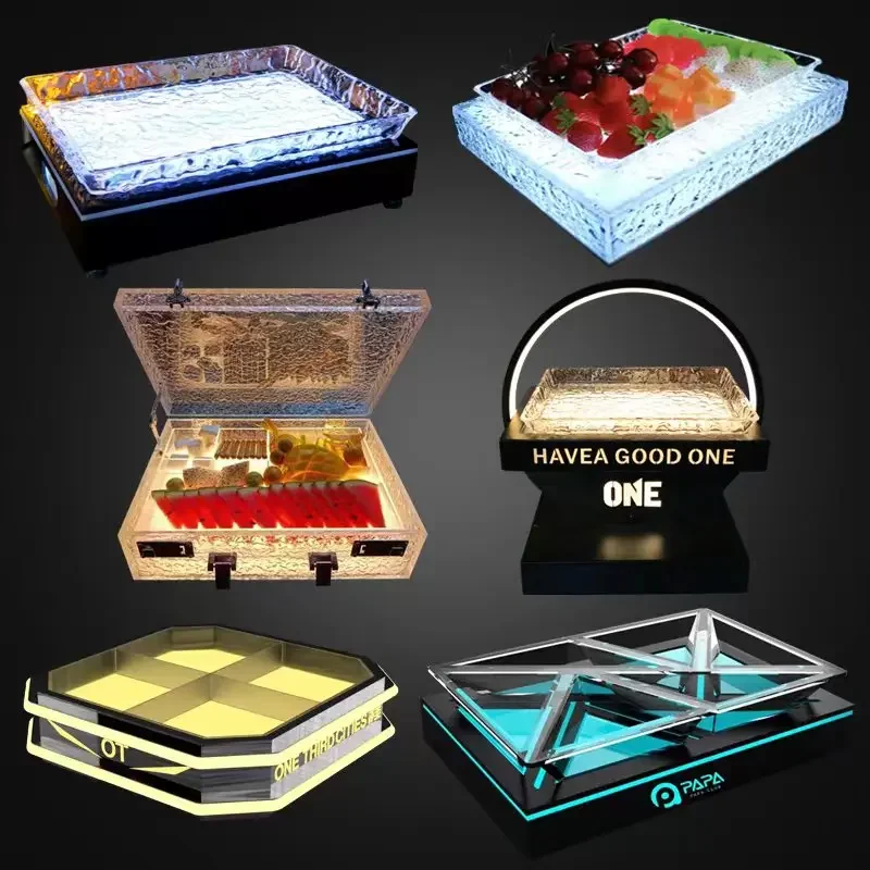 

Customized Creative Bar Charging Snack Led Luxury Ktv Dim Sum Dried Three-layer Luminous Fruit Plate