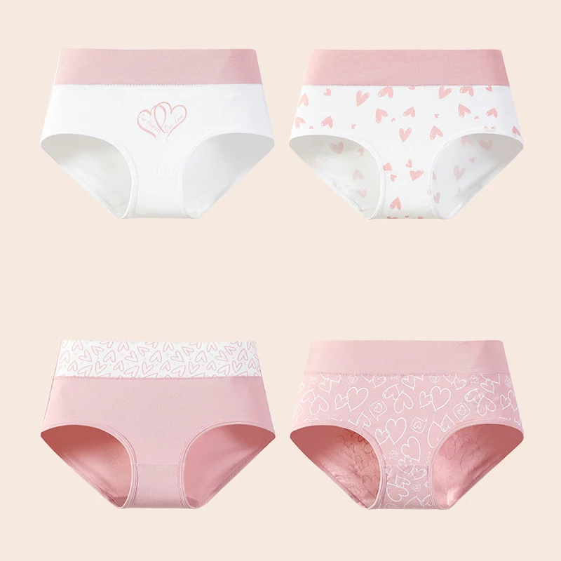 Plus Size 4Pcs Women Panties High Waist Underwear Fashion Print Girls Briefs Breathable Cotton Panty Soft Female Lingerie M-6XL