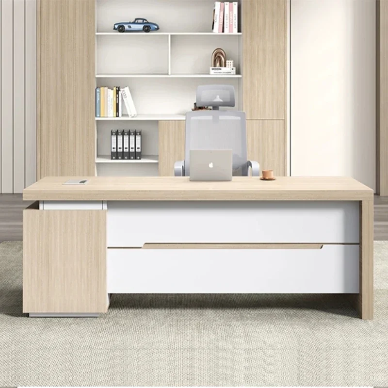

H Wooden White Executive Office Desk Manager Strong Large Drawers Computer Desks Modern Luxury Mesa De Escritorio Office Furnitu
