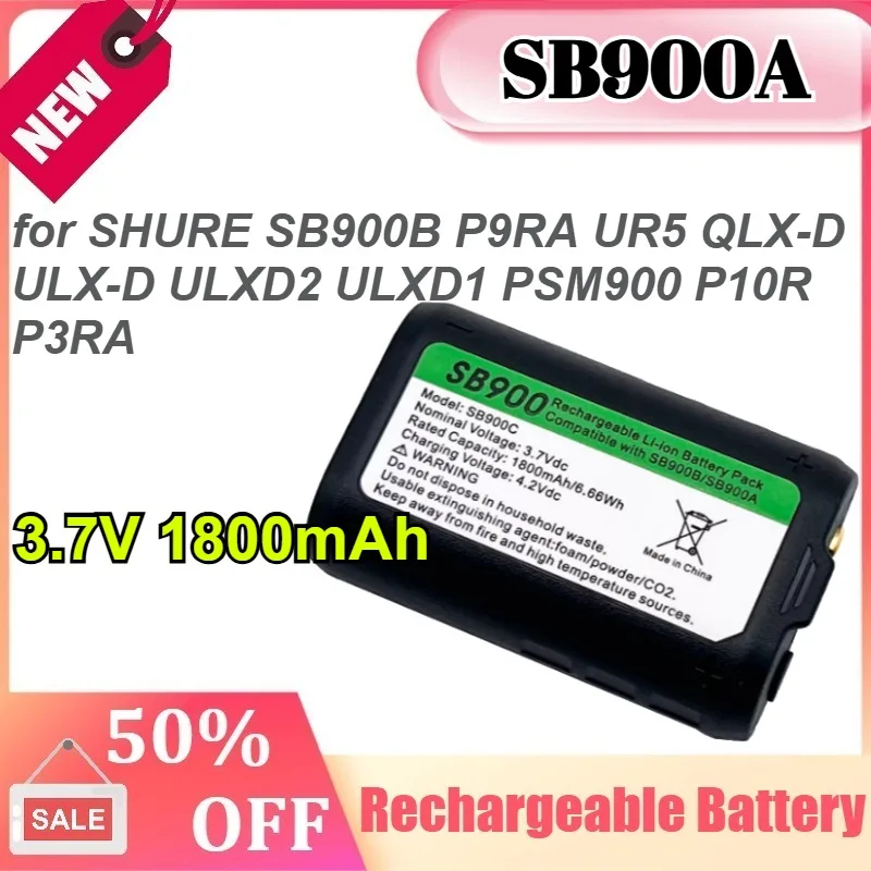 

SB900A 3.7V 1800mAh for SHURE SB900B P9RA UR5 QLX-D ULX-D ULXD2 ULXD1 PSM900 P10R P3RA Stage Monitor System Battery