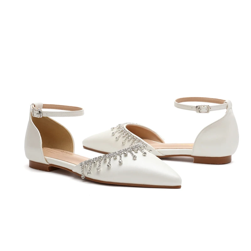 Summer Lady Banquet New Women\'s Shoes Back Strap Pointed Rhinestone Low-Front Cover Foot Flattie Casual Shallow Simple Sandals