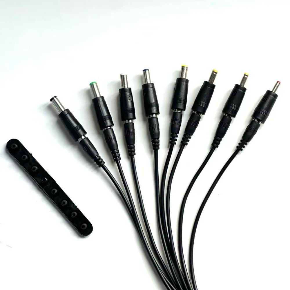 Cabo dc divisor de 1 a 8 com 8 peças de conectores dc diferentes 5.5*2.1mm dc 12v 1 fêmea 8 macho estender cabo de alimentação