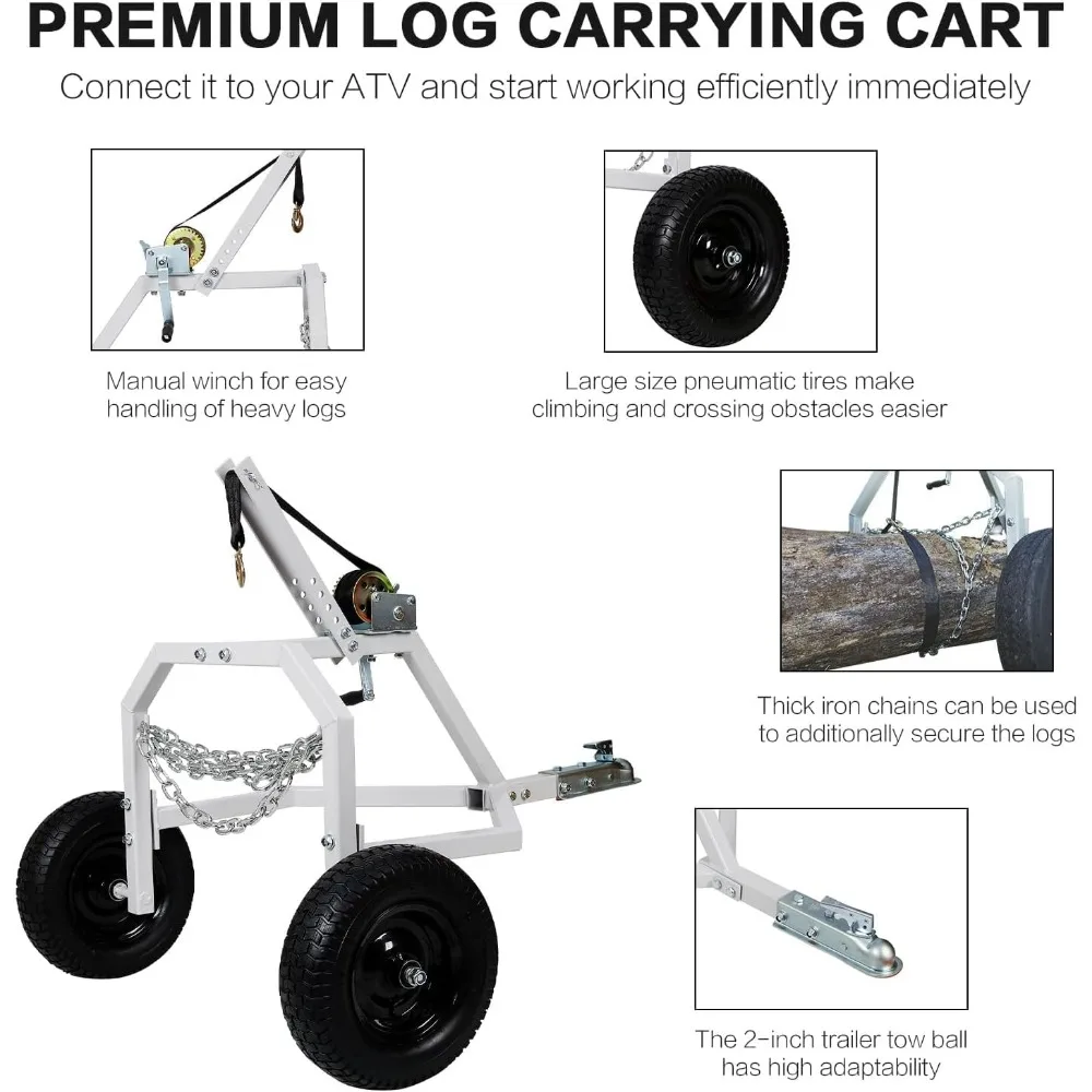 ATV Log Skidding Arch - 1000lbs Capacity, Accommodates Logs up to 24in in Diameter, Heavy-Duty Log Holder for Farm