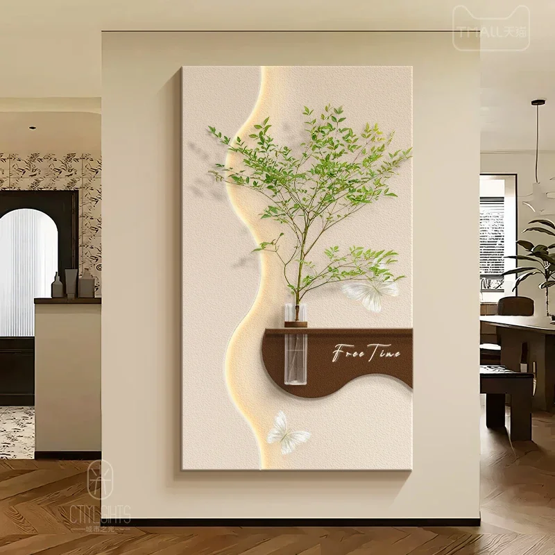 Cream wind living room decorative painting hydroponic green plant hanging painting creative atmosphere light painting porch al