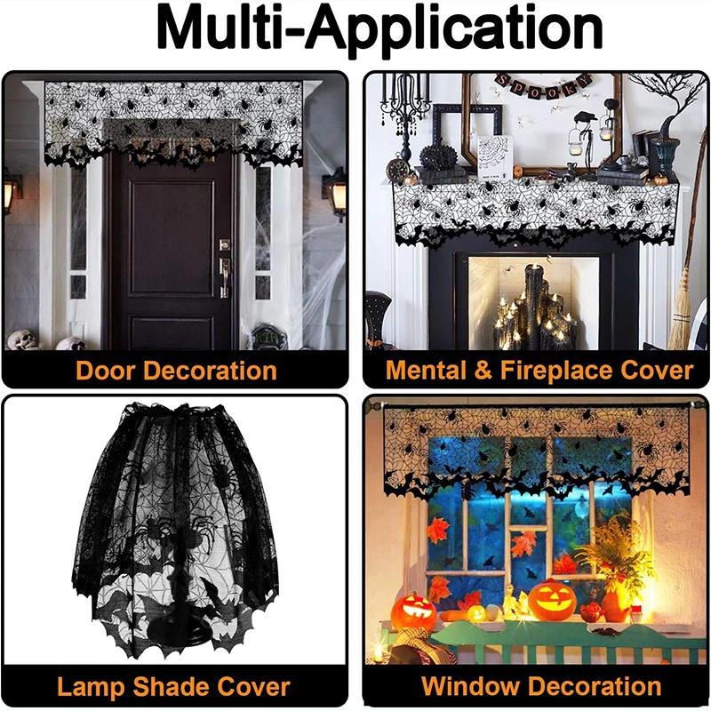 ハロウィン ブラックレース スパイダーウェブ装飾 多用途ラン - Spider Web Halloween Decoration のレビューと価格