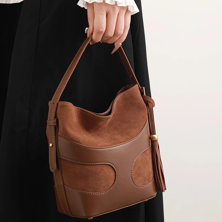

Retro matte bucket bag for women summer trendy simple pu leather commuting handbag casual design single-shoulder crossbody bag