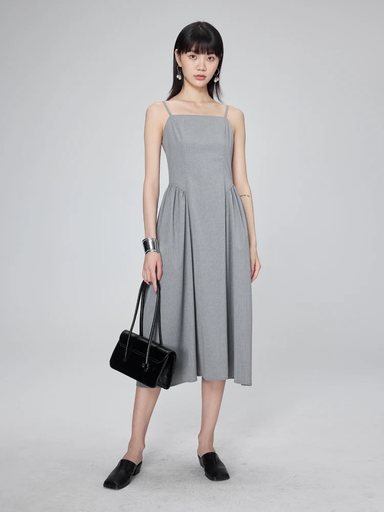 

Blank Label mat High-Waisted Gored Midi Dr Women's Summer Svel Stripe Pattern TR Fabric Dstring Belted Dr