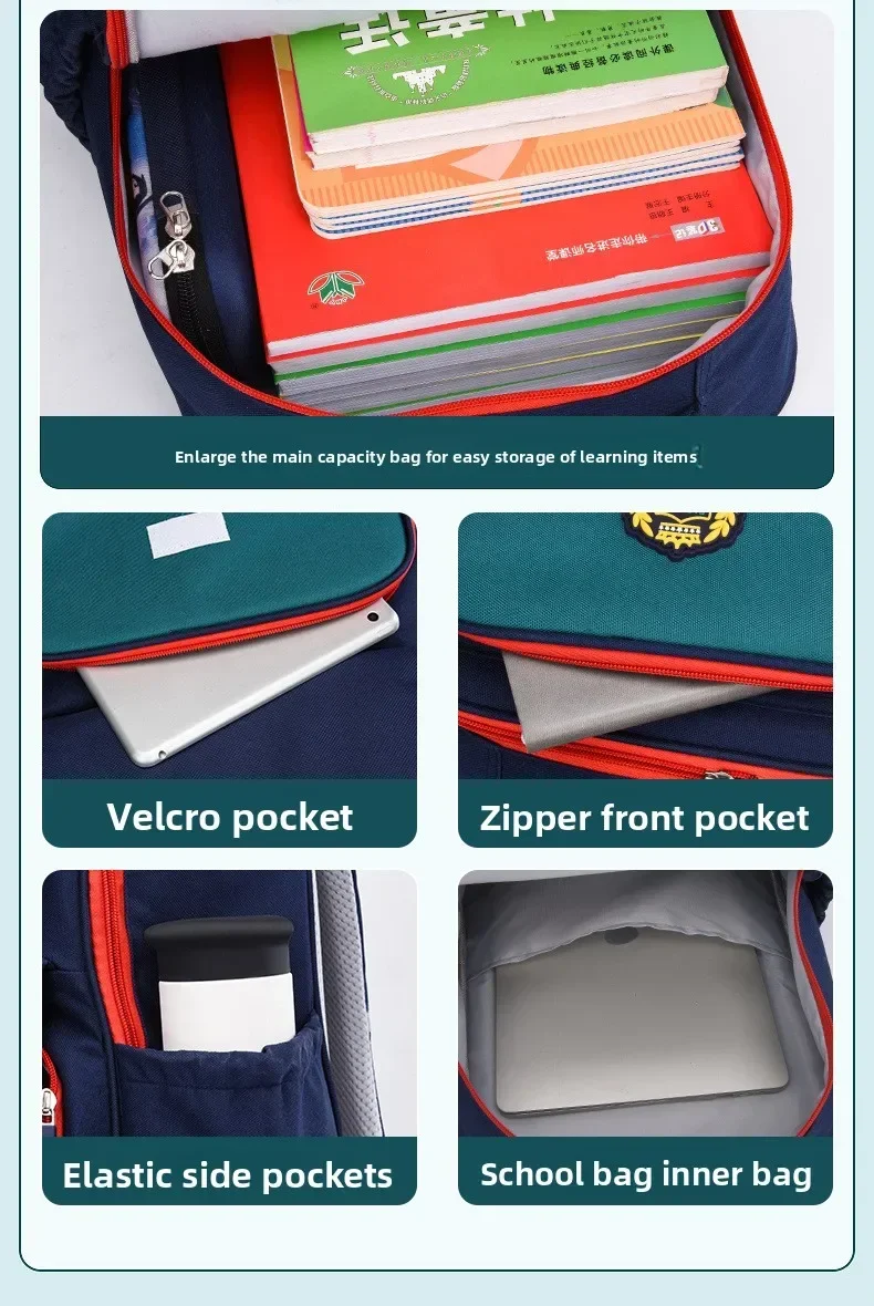 Kinder-Schulrucksack für Jungen und Mädchen der Klassen 1,6, leicht, Oxford-Stoff, wasserdicht, langlebig, Büchertasche mit ergonomischem Design – Detail 9
