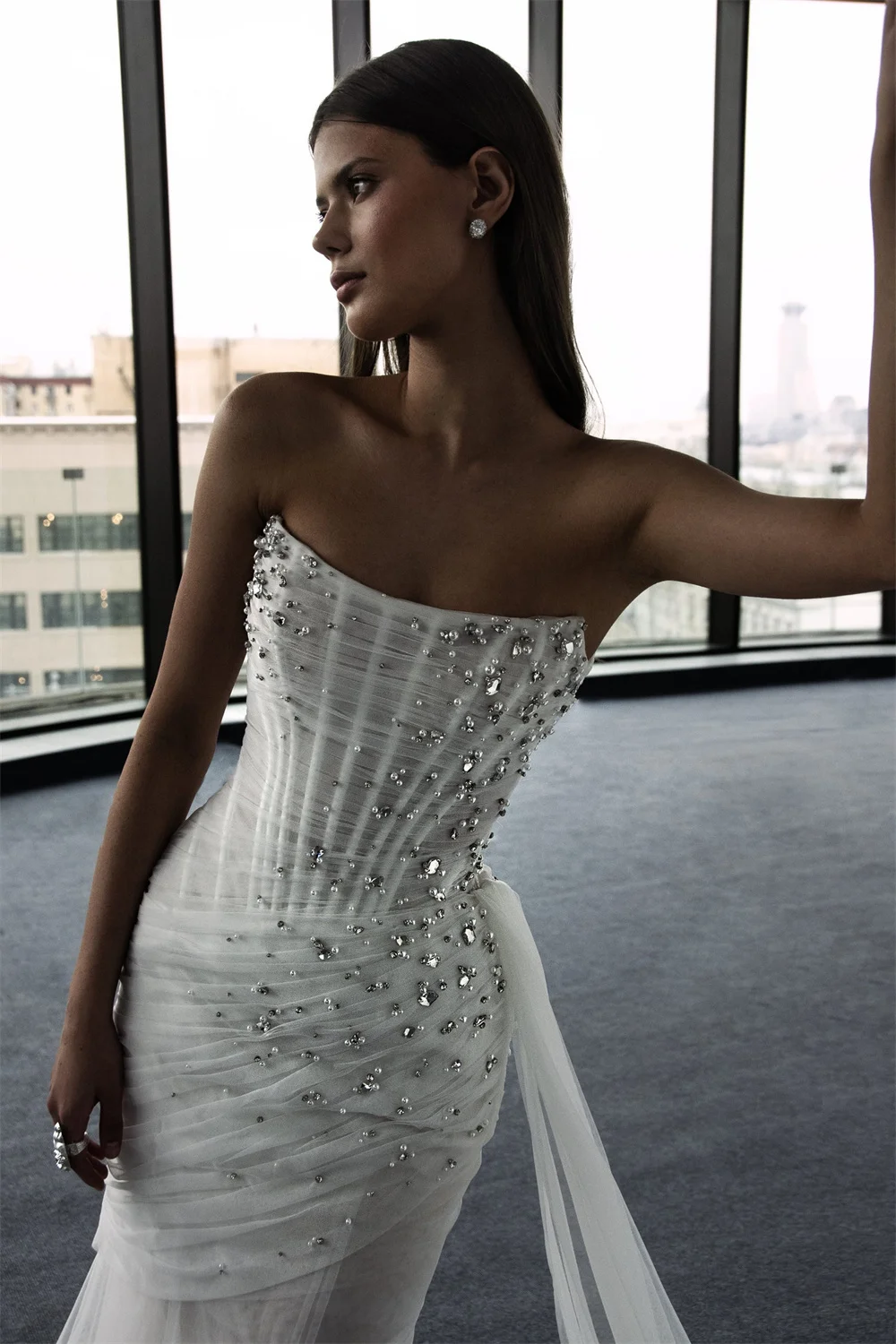 Kyoto Angepasst Mantel Falten Glänzend Sexy Hochzeit Kleid Liebsten Ärmellose vestidos de novia Lange Zug Formale Abendkleid