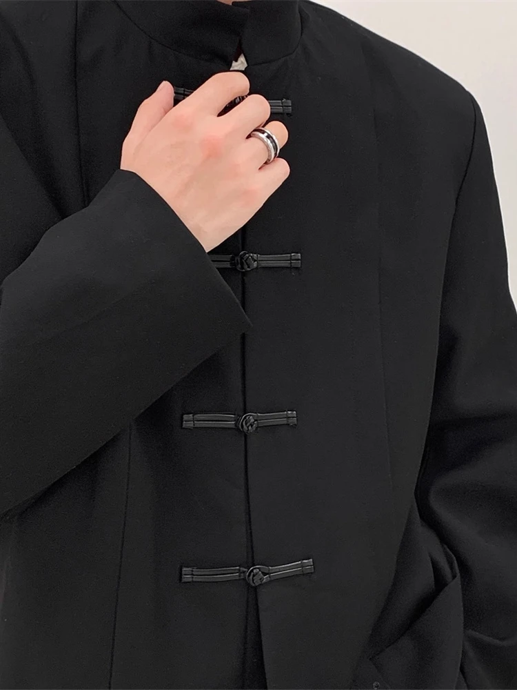 

New Chinese Style Men's Suit Jacket Spring Autumn Pattern Button up Stand Collar Long Sleeve Casual Fashionable Outerwear