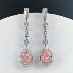 Tassels Pink Moissanite Diamond Dangle Earring 100% Real 925 Sterling Silver Wedding Drop Earrings for Women Engagement Jewelry