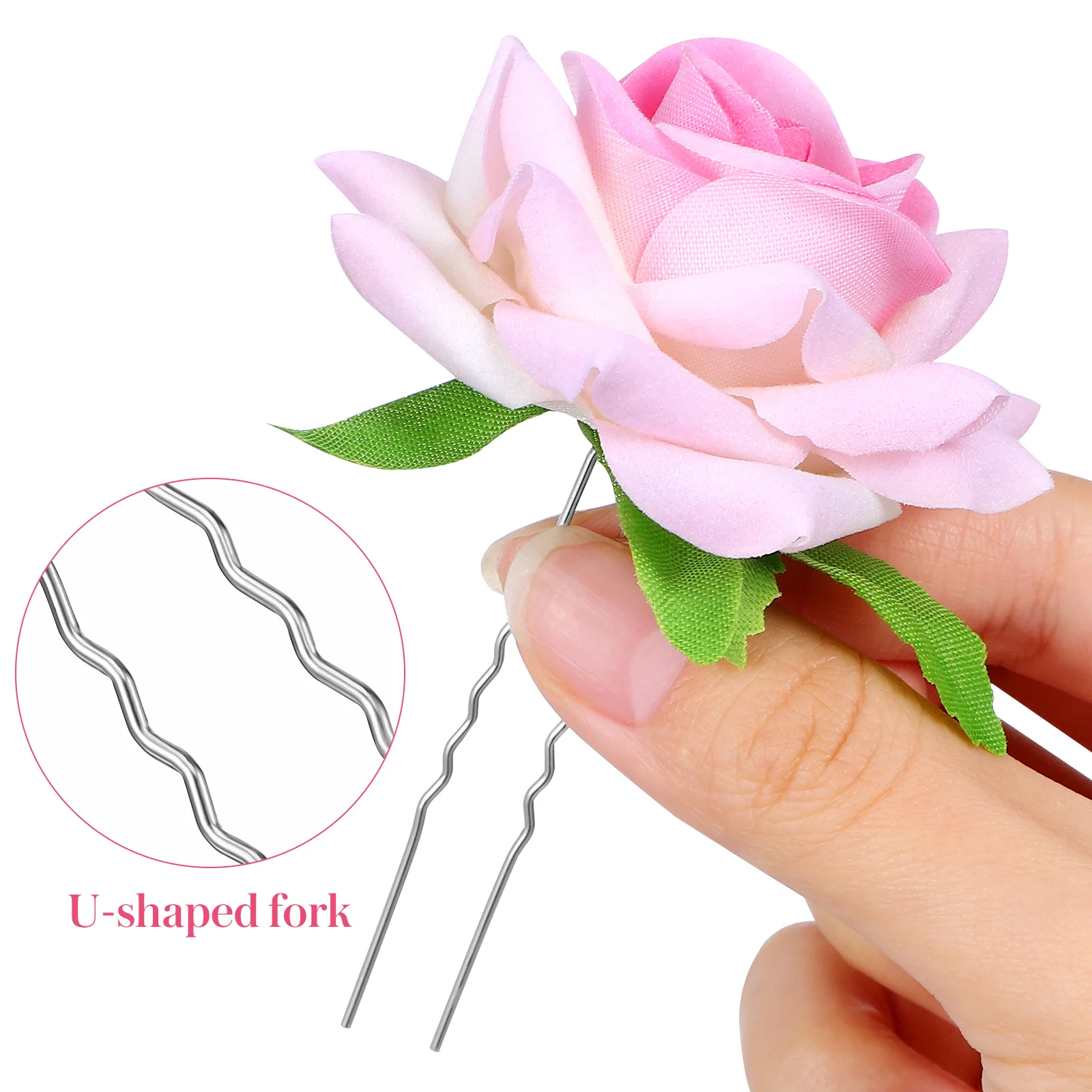 6 Stück Simulation Rose Braut Haarnadeln U-förmige Clips Hochzeit Haargabeln Dekorative Haarschmuck für Braut Strand Party Abschlussball
