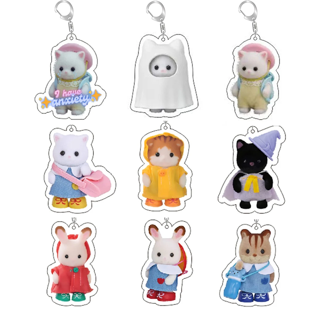 Y2k Cartoon Cat Rabbit Bear Key Chain Keychains Ring for Accessories Bag Funny Pendant Keyring Jewelry Girls Women Fans Gifts