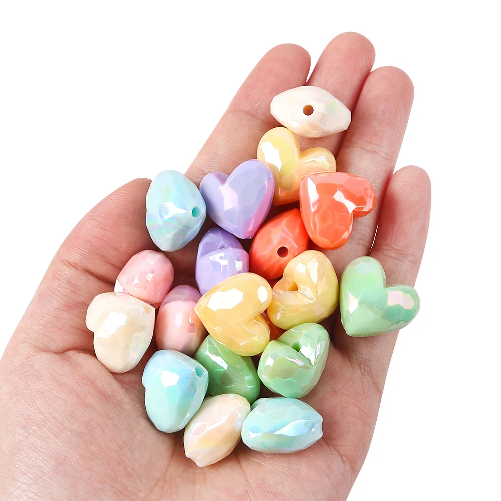 10pcs Acrylic Cut Love Heart Beads AB Color Large Crystal Loose Spacer Beads for Necklace Bracelet Pendant Jewelry Making