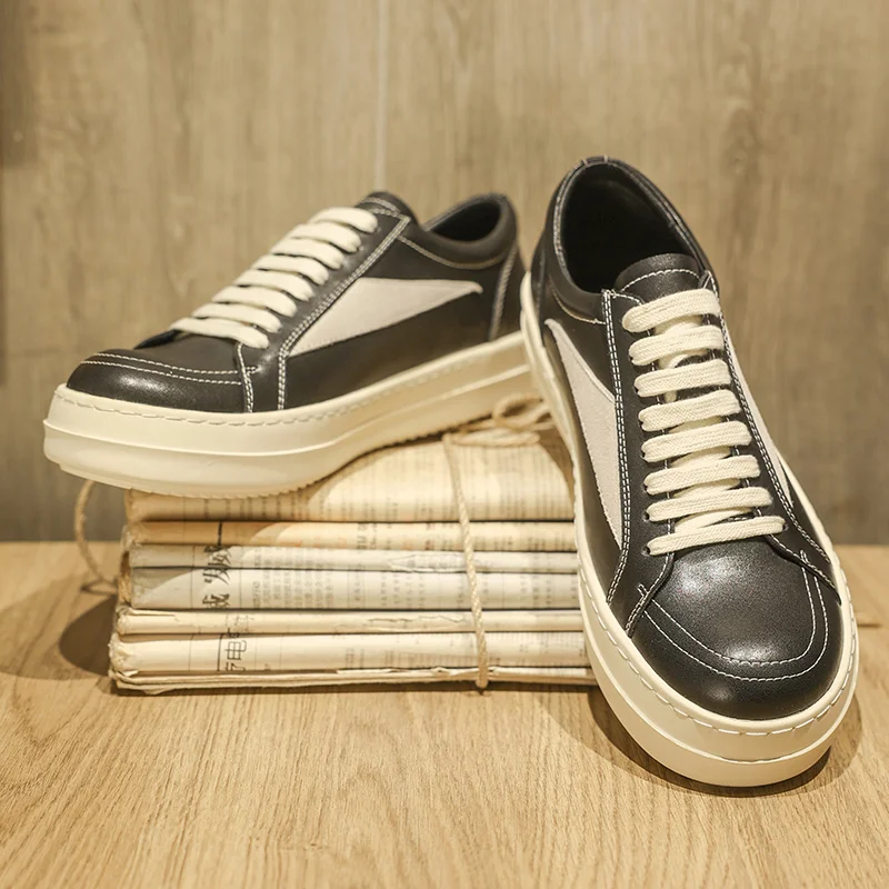 

Four Season Shoes Waterproof Casual Thick Sole Height Increasing Shoes Trendy Flat Skateboard Shoes Youth Lace Up Sports Shoes